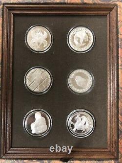 1977 Franklin Mint Good Luck Collection Sterling Silver Medal Set In Org. Box