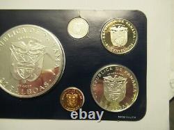 1977 Panama 9 coins Proof Set 3 silver, Franklin Mint pkg NO coa