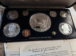 1977 Republic of Panama Proof Set of 9 Coins by Franklin Mint Box and COA Silver