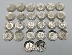 1978 Franklin Mint Sterling Silver Floral Alphabet 26 Plates 8.2 OZT Fine Silver