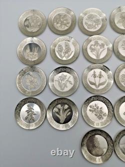 1978 Franklin Mint Sterling Silver Floral Alphabet 26 Plates 8.2 OZT Fine Silver