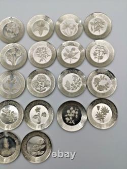 1978 Franklin Mint Sterling Silver Floral Alphabet 26 Plates 8.2 OZT Fine Silver