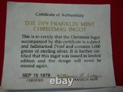1979 FRANKLIN MINT XMAS INGOT 1000 GRAINS STERLING SILVER PROOF With0B/PAPERS