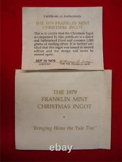 1979 FRANKLIN MINT XMAS INGOT 1000 GRAINS STERLING SILVER PROOF With0B/PAPERS