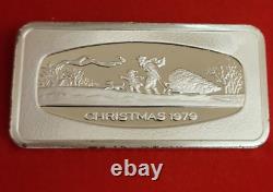 1979 Franklin Mint Silver Christmas Ingot 1000 Grain Bringing Home The Yule Tree