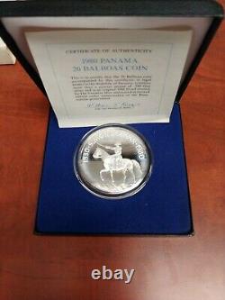 1980 Panama 20 Balboas Franklin Mint Silver Proof Coin withCOA
