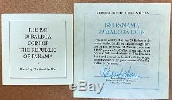 1981 Republic of Panama 20 Balboas with Box & COA Franklin Mint Silver Proof