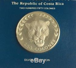 1982 Costa Rica Silver Proof 250 Colones JAGUAR Franklin Mint, Original Box