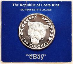 1982 Costa Rica Silver Proof 250 Colones Jaguar PROOF Coin Franklin Mint RARE