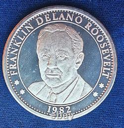 1982 FDR 100th Anniv. 1 oz. 999 Fine Silver Round Plus First Day Stamp OGP Toner