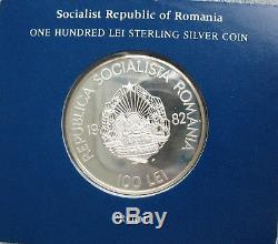 1982 Romania Silver Proof 100 LEI (Franklin Mint Box+COA)