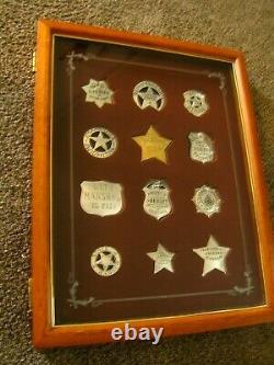 1987 Franklin Mint Sterling Silver Badges OLD WEST Lawmen Set WOOD CASE