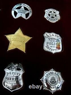 1987 Franklin Mint Sterling Silver Badges OLD WEST Lawmen Set WOOD CASE