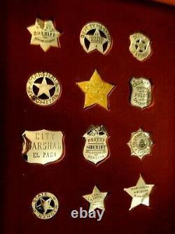 1987 Franklin Mint Sterling Silver Badges OLD WEST Lawmen Set WOOD CASE