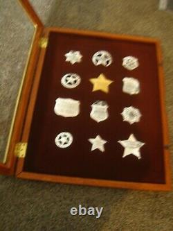 1987 Franklin Mint Sterling Silver Badges OLD WEST Lawmen Set WOOD CASE