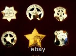 1987 Franklin Mint Sterling Silver Badges OLD WEST Lawmen Set WOOD CASE