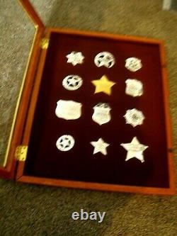 1987 Franklin Mint Sterling Silver Badges OLD WEST Lawmen Set WOOD CASE