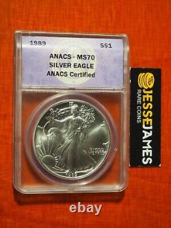 1989 $1 American Silver Eagle Anacs Ms70 The Franklin Mint Label