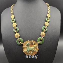 1989 Franklin Mint 22K Gold Vermeil 925 Sterling Chinese Flying Horse Jade Neck