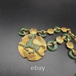 1989 Franklin Mint 22K Gold Vermeil 925 Sterling Chinese Flying Horse Jade Neck