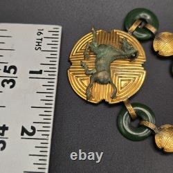 1989 Franklin Mint 22K Gold Vermeil 925 Sterling Chinese Flying Horse Jade Neck
