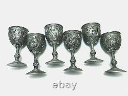 1989 Franklin Mint Legends Of Excalibur David Cornell Pewter Lg Goblets Set 6