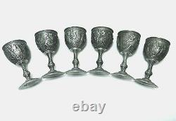 1989 Franklin Mint Legends Of Excalibur David Cornell Pewter Lg Goblets Set 6