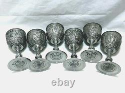 1989 Franklin Mint Legends Of Excalibur David Cornell Pewter Lg Goblets Set 6