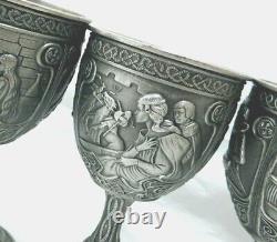 1989 Franklin Mint Legends Of Excalibur David Cornell Pewter Lg Goblets Set 6