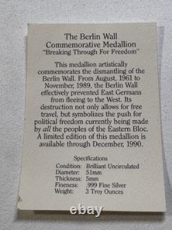 1989 The Berlin Wall 3 oz Silver Commemorative Medallion