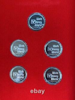 1991 Franklin Mint Walt Disney World Master Proof Set Of 5.999 1 OZ Silver Rnds