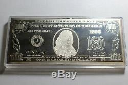 1996 4 Oz. 999 Silver Bar One Hundred Ben Franklin Old Style