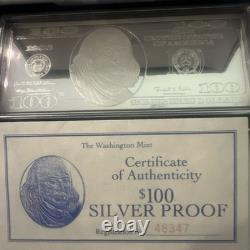 1996 Franklin Mint Beautiful 4 oz $100 Proof. 999 Silver In Case W Box And COA