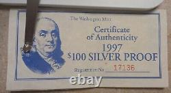 1997 $100 Franklin 4 oz. 999 Silver QUARTER POUND TROY SILVER! COA VIEW
