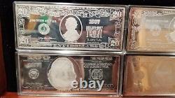 1997 Washington Mint Silver Proof. 999 Pure Plate Bills Set with Wooden Box