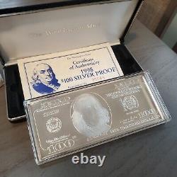 1998 Ben Franklin Washington Mint 4 oz. 999 Silver $100 Dollar Bill Box Bar COA