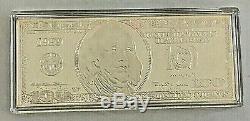 1999 Franklin Mint $100 Dollar Bill 4 Oz. 999 Fine Silver Bar Plastic Case