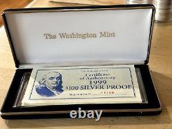 1999 Franklin Mint 4oz Silver $100 Franklin Note with Cert. Of Authentication