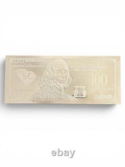 1 Oz. 999 Silver $100 2017 Franklin mint 100.00 Dollar State Bill South Carolina