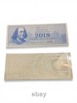 1 Oz. 999 Silver $100 2017 Franklin mint 100.00 Dollar State Bill South Carolina