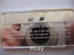 1-oz. 925 Silver Air & Space Bar, 2285 Minted (wwii P-38 Lighting Fighter) +gold