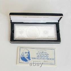 2000 $100 Franklin Proof Bar in Box with COA 4 TROY OZ. 999 Fine Silver