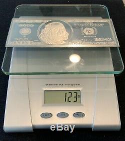 2000 BENJAMIN FRANKLIN $100 DOLLAR BILL 4 OUNCES / 123 Gram. 999 FINE SILVER BAR