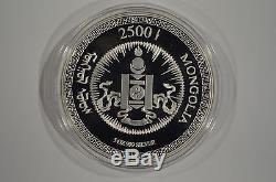 2000 Mongolia 2500 Togrog 5 oz. 999 Fine Silver Gilded Coin Franklin Mint