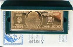 2000 USA 100$ Franklin Golden Proof 4oz silver. 999 gilded Washington Mint COA