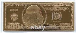 2000 USA 100$ Franklin Golden Proof 4oz silver. 999 gilded Washington Mint COA