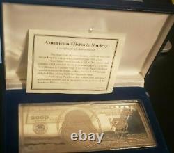 2000 Washington Mint $100 Bill Franklin Silver Proof 4 Oz. 999 Silver with BOX COA