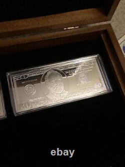 2000 Washington Mint Silver Proof. 999 Pure Plate Bills Box COA Set Wooden Box