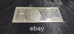 2001 Benjamin Franklin $100 Proof Bill 4oz. 999 FINE Silver art bar