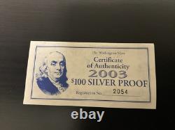 2003 $100 Franklin Quarter-Pound Silver Proof/ Certificate
